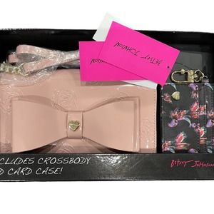 NWT Betsey Johnson Crossbody Bag and Cardholder Set Dusty Pink Color